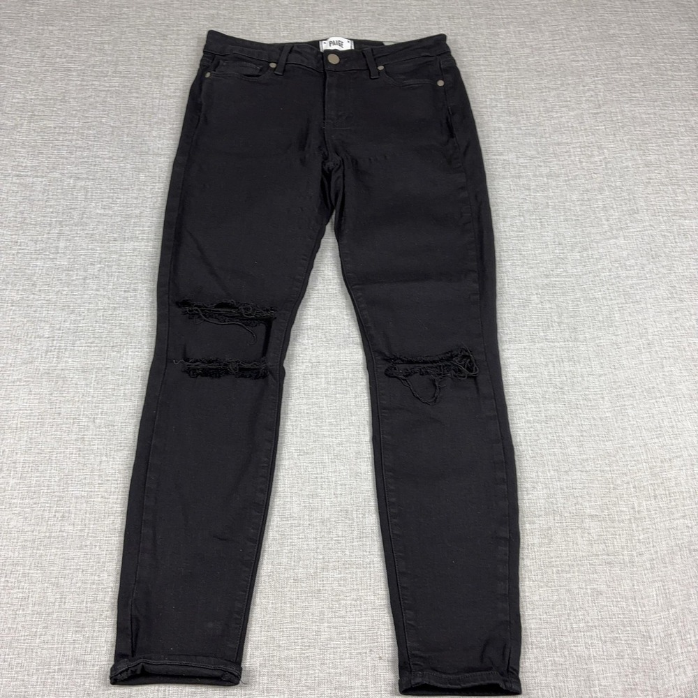 Paige Jeans Womens 30‎ Black Dark Wash Distressed Skinny Stretch Denim Made USA